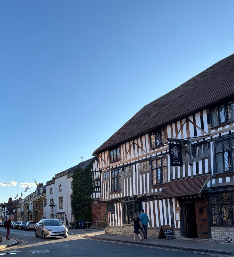 View from the street Shakespeare lived on in later life. The building shown is now a hotel.