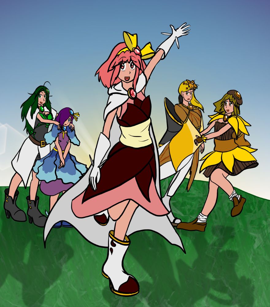 A drawing of Twinkly McWhateverHeIsRightNow's quintet of magical girl OCs.