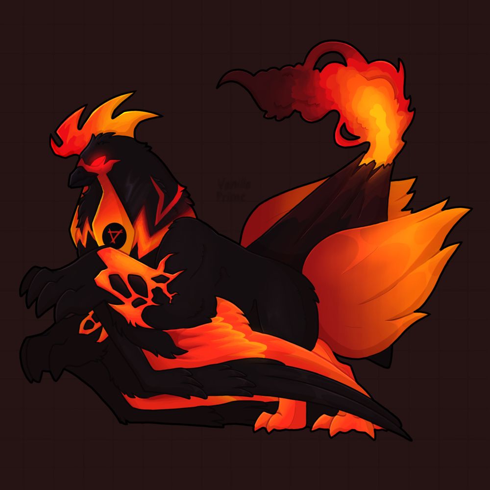 A giant chicken noodle inspired Cinnadog! Tail represents a volcano and the character itself has lava like markings