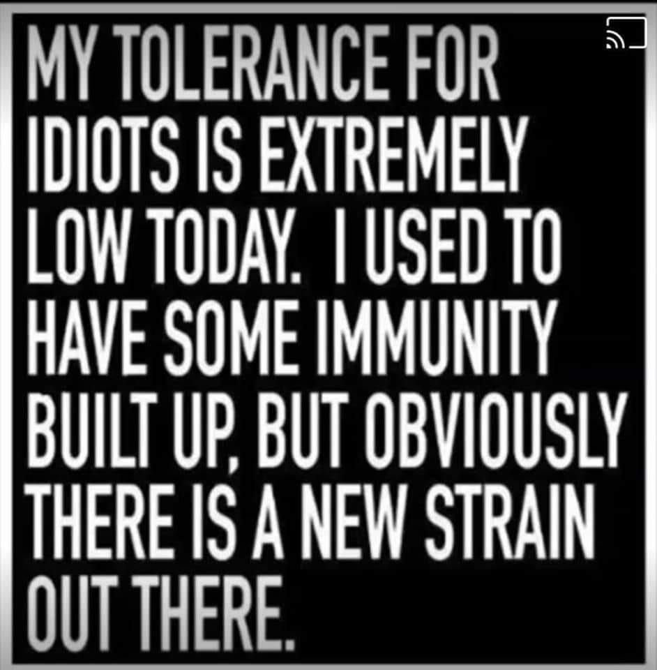 My tolerance for idiots is extremely low today. I used to have some immunity built up, but obviously there is a new strain out there. 