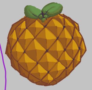 desenho de uma fruta redonda de cor laranja dessaturada
Sua casca tem um padrão semelhante ao das paredes quadriculadas de Green Hill Zone, fase do jogo Sonic the Hedgehog.