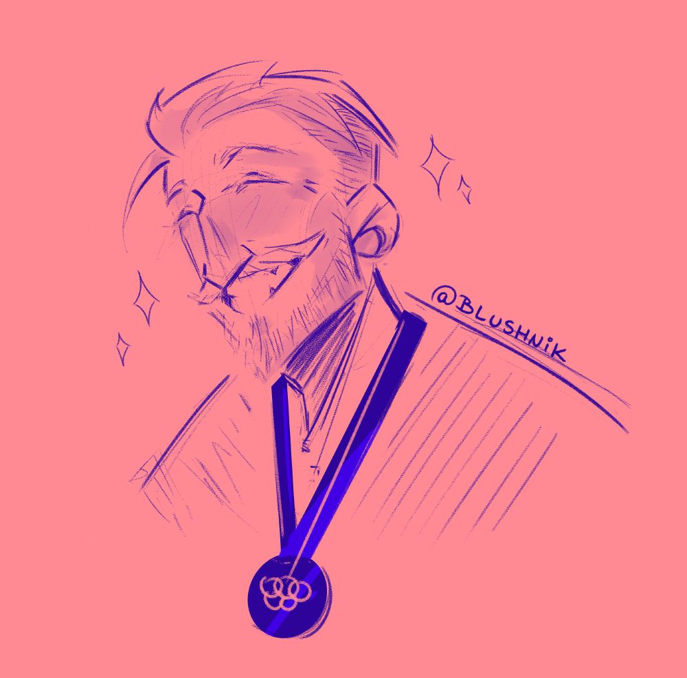 Master Chapel in an ice skater AU, smiling wide and brilliant, an Olympic medal around his neck