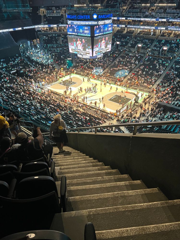 A picture from the upper section of the Barclays Center arena shortly before a WNBA game between the New York Liberty and the Las Vegas Aces
