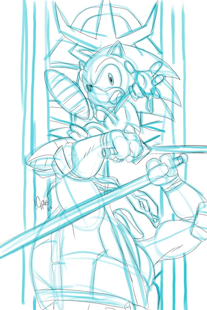 Sonic X Teenage Mutant Ninja Turtles 2003 Leonardo and Sonic the Hedgehog sketch