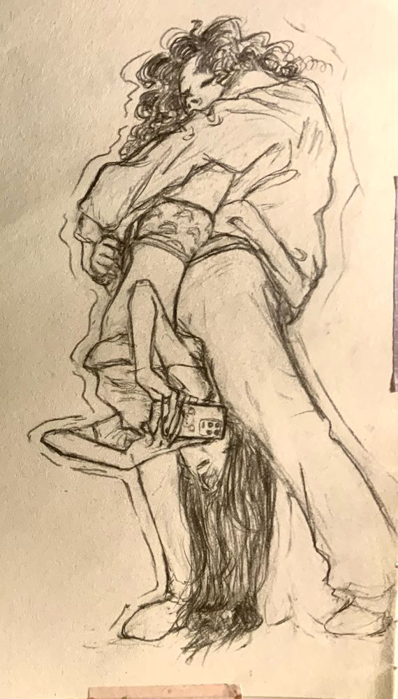 a tall guy is holding a shorter guy’s legs as the shorter guy hangs upside down and takes a picture of them. 