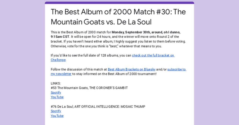 The Best Album of 2000 Match #30: The Mountain Goats vs. De La Soul