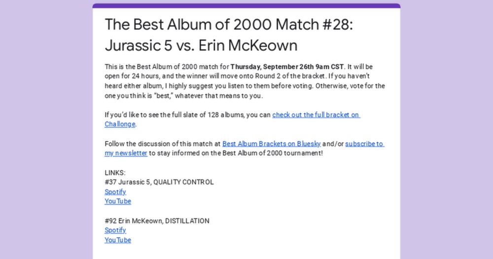 The Best Album of 2000 Match #28: Jurassic 5 vs. Erin McKeown