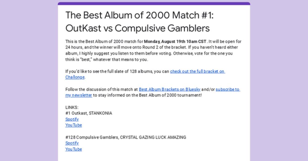 The Best Album of 2000 Match #1: OutKast vs Compulsive Gamblers