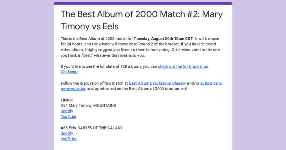 The Best Album of 2000 Match #2: Mary Timony vs Eels