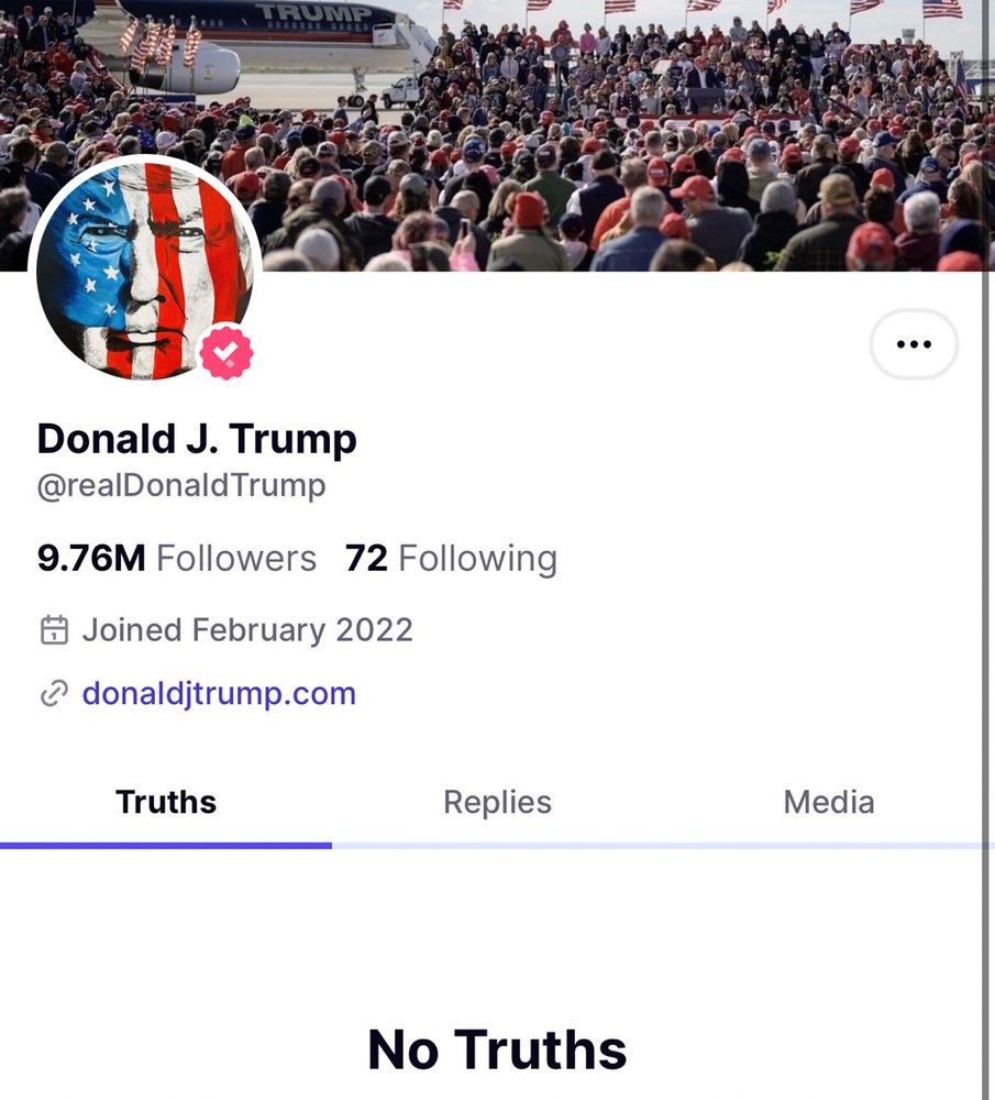 Screen shot of the bio page of Trump from his social media site.