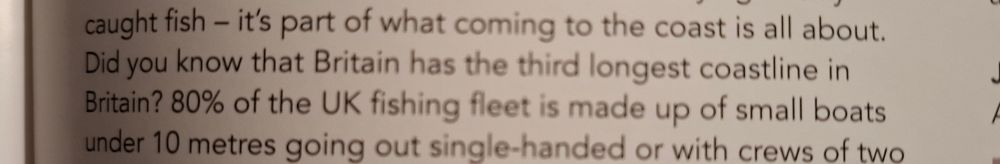 A section from one of the local newsletters giving us the interesting factoid that Britain has the third longest coastline in Britain...