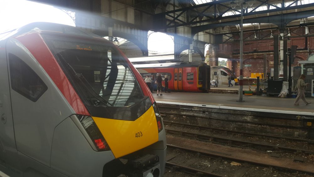 755403 on 2S12 and an East Midlands class 158 on 1R68 at Norwich station on the 19th August 2025. 