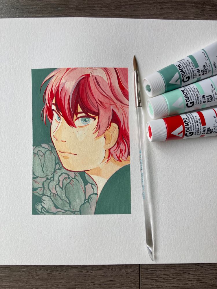 A photo of a gouache painting of my original character.