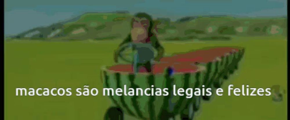 a monkey is driving a watermelon cart with the words macacos sao melancias legals e felizes