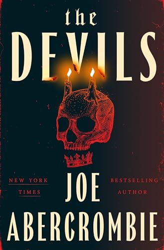 a cover of the novel the devils from joe abercrombie showing a skull with horns made of wax candles alite