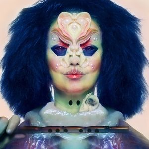 The cover of Björk's 'Utopia.' Vaguely scientific alien mermaid face. Intricate detail on the face construction is emphasized.