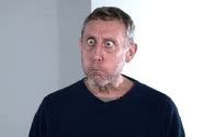 British children's poet Michael Rosen holding his breath with his eyes wide. The screenshot comes from the famous video of his reenactment of his poem "Strict."