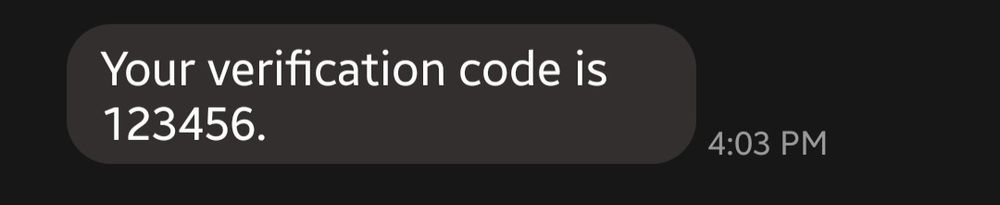 SMS 2-factor authentication message saying, "Your verification code is 123456."