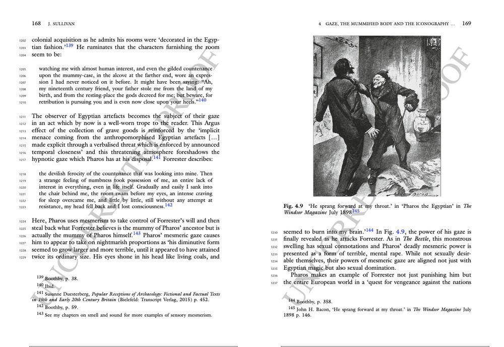 An uncorrected proof from a book. The two page spread shows both text and an illustration from Pharos the Egyptian.