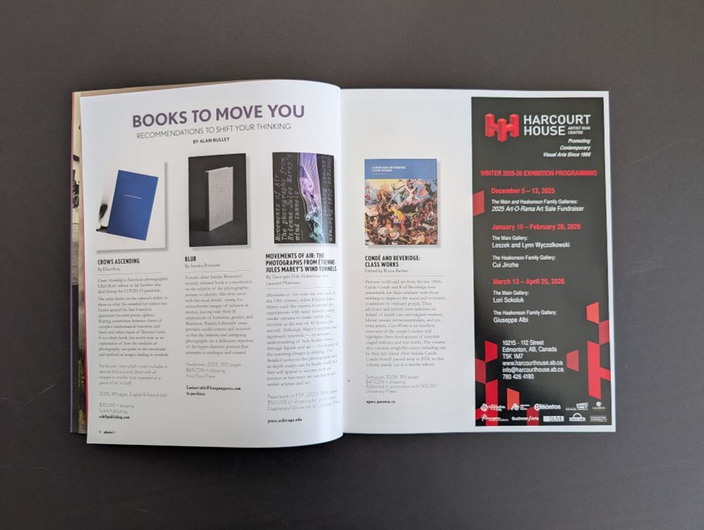 A two-page spread of a magazine article written by Alan Bulley providing recommendations on four photography books broadly related to the theme of "Movement."