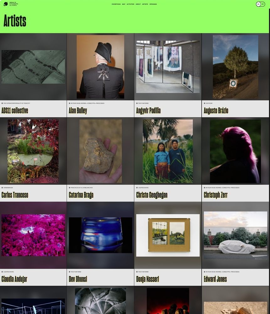 Screenshot of the artist page from the website of Bienal '25 Fotografia do Porto. 