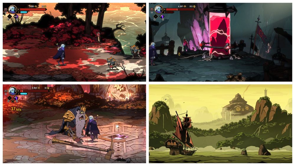 Collage of four screenshots from Absolum.