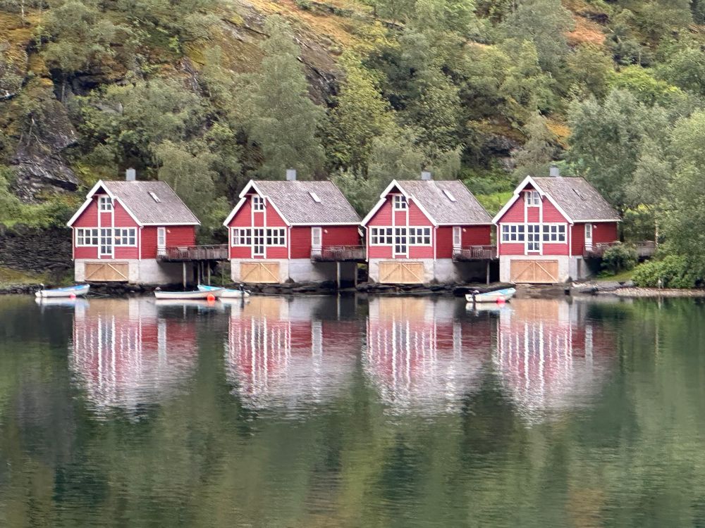 Pretty little boat houses in Flåm