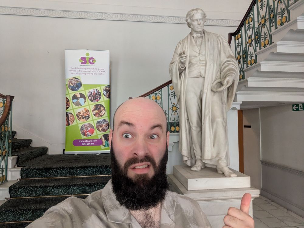Matt having spotted the statue of a Michael Faraday at the Royal Institution where this event is taking place.