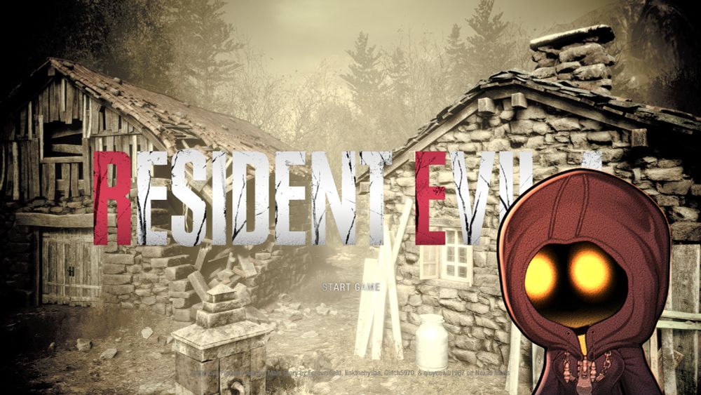 Hooded Roselia in front of RE4R title screen