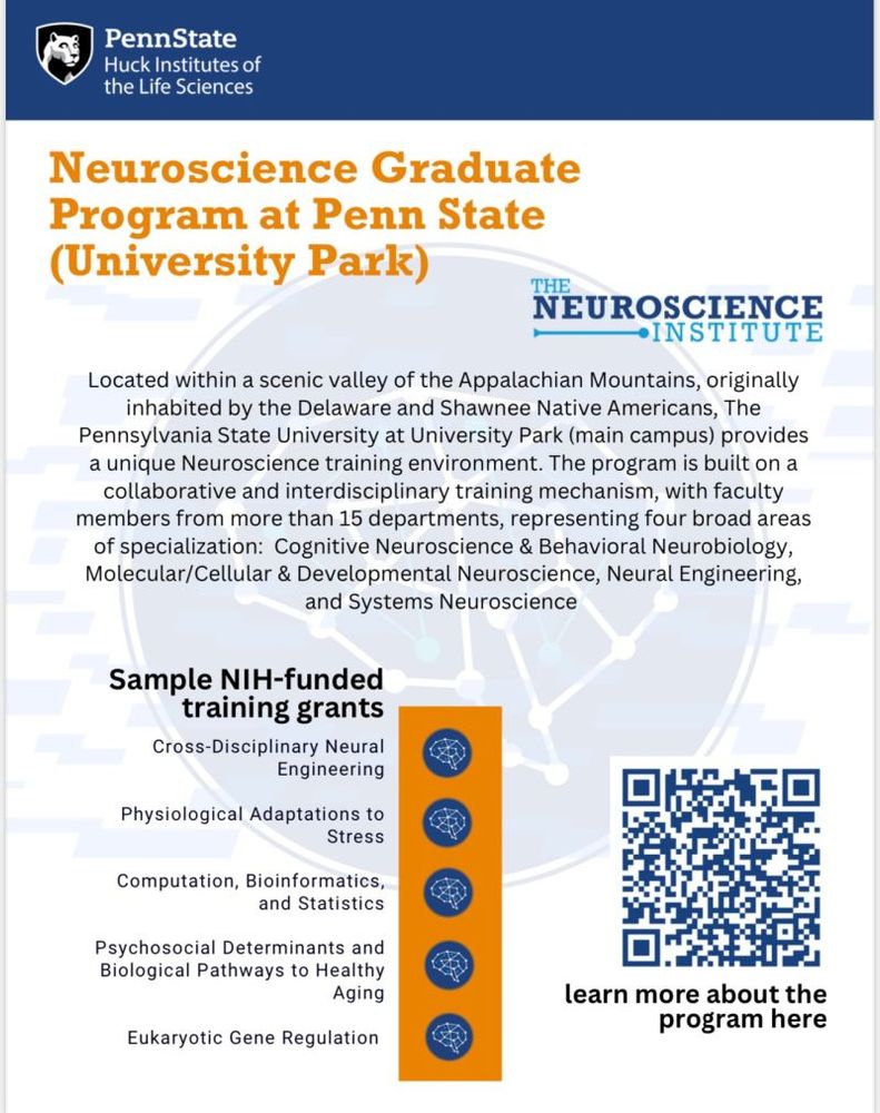 information on the Penn State Neuroscience PhD Program. a QR code will take you to neuroscience.psu.edu