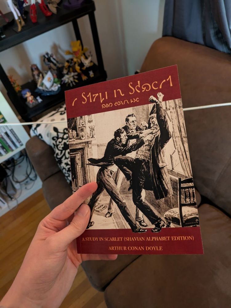 A copy of A Study in Scarlett written in the Shavian alphabet.