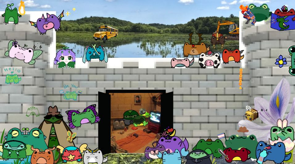 froggodile fortress covered with a bunch of unique froggodiles