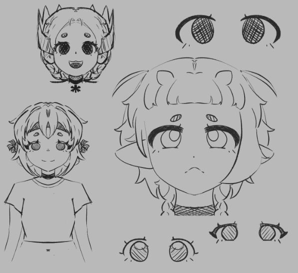 anime sketches of random cassodile oc's and eyes
