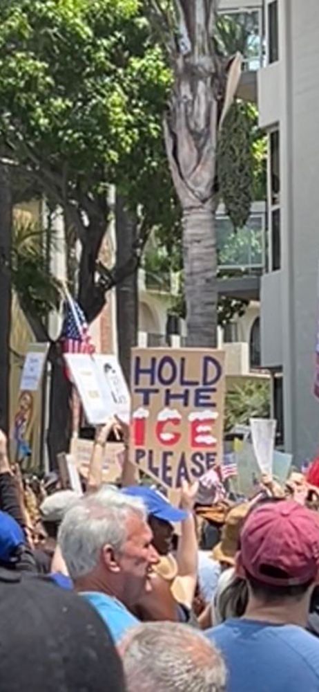 No Kings protest sign. Hold the Ice Please.