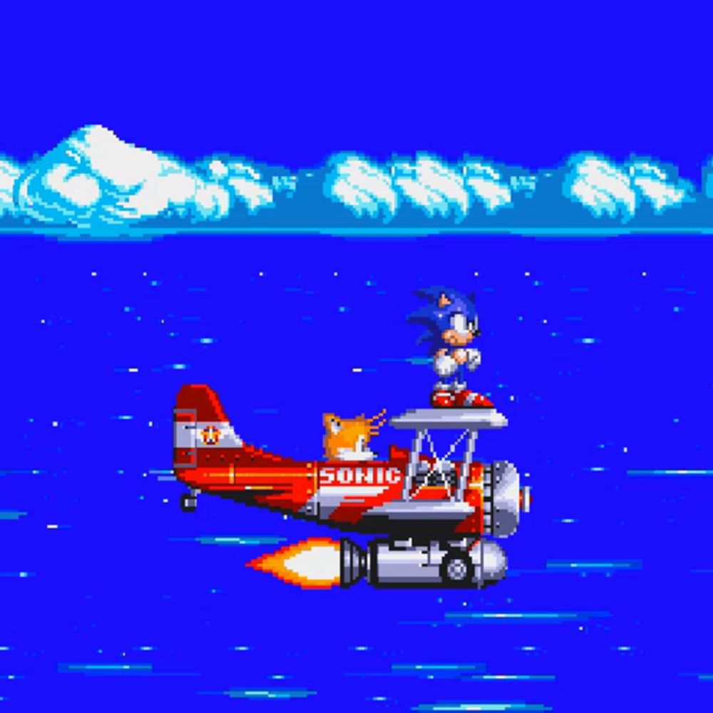 sonic the hedgehog and tails are flying in a red airplane that says sonic on the side