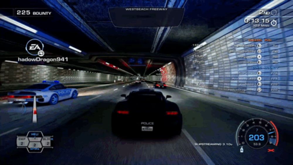 a police car is driving down a highway in a game