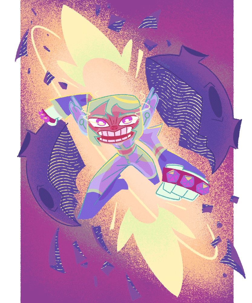 A picture of Star, a human with crystal knuckles punching through a planetoid, there are fragments and explosion effects in the background 