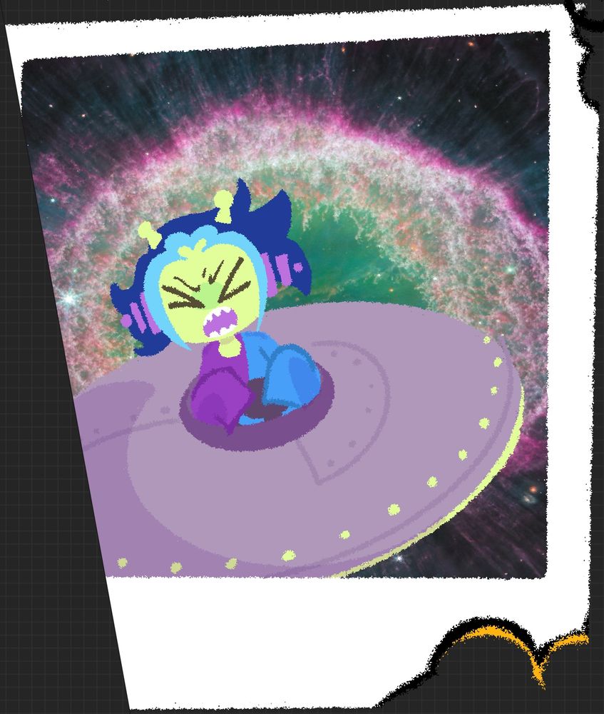A close up of Saga mid crashing their ufo. The photo has some still hot singes