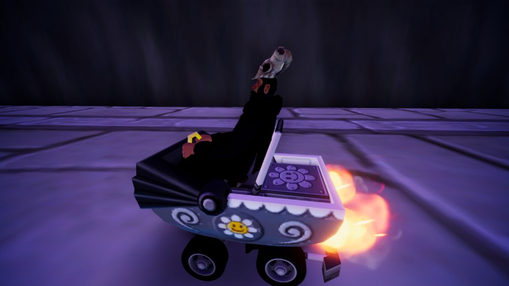 Merasmus as a Karters 2 Turbo Charged character mod, on the Goo-Goo Buggy from MKDD.
