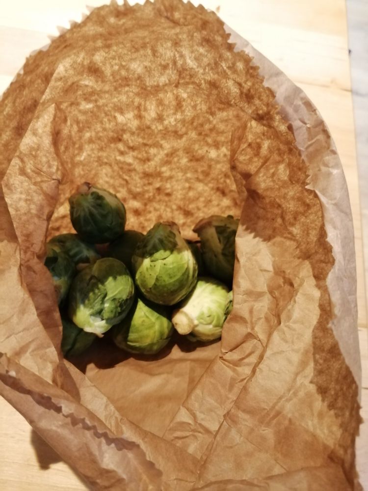 Brussel sprouts in a paper bag