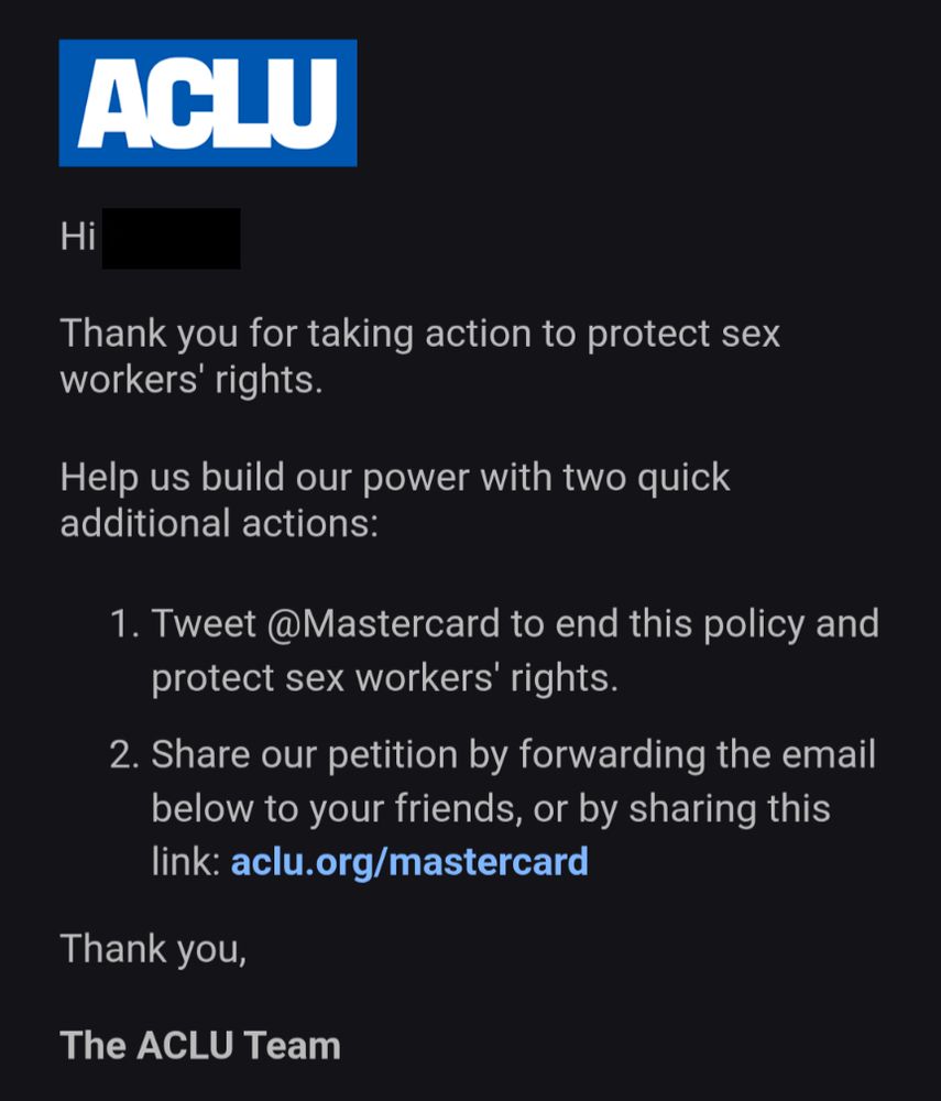 Screenshot of an email for a petition against Mastercard's discrimination against NSFW content.