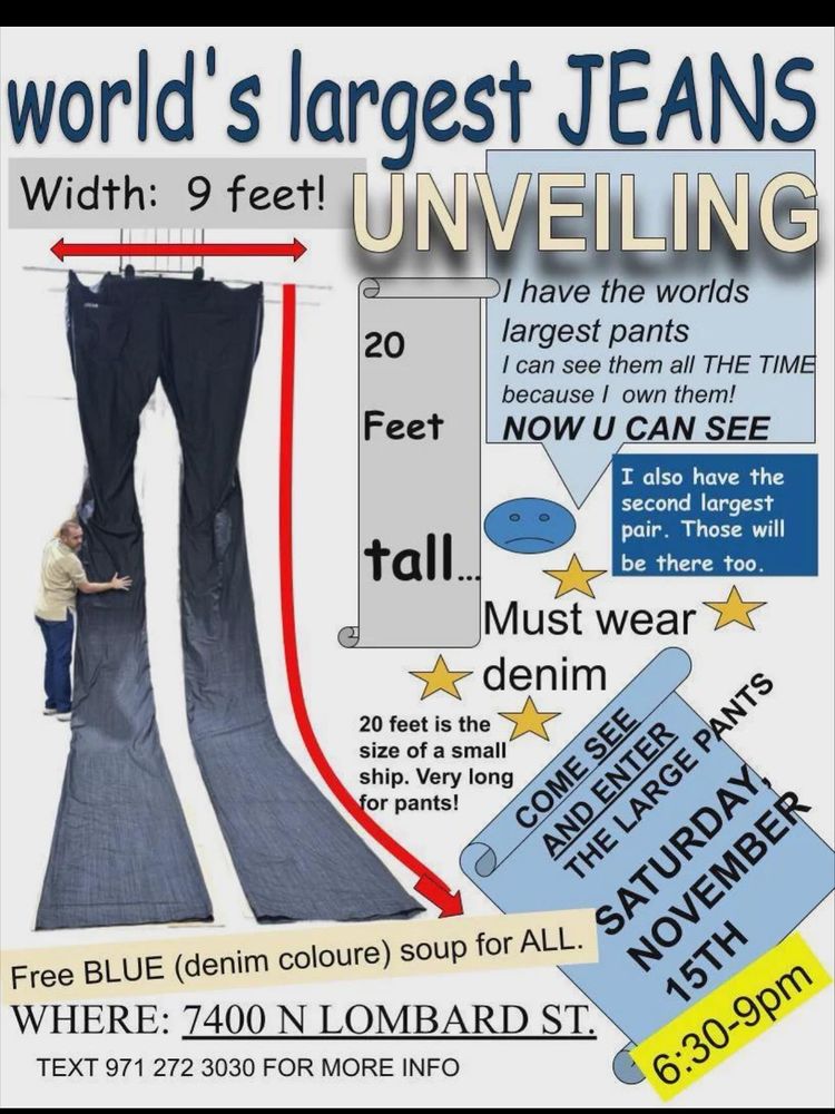 A flier for the unveiling of the large pants 