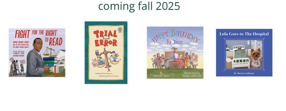 Covers of FIGHT FOR THE RIGHT TO READ, TRIAL AND ERROR, HAPPY BIRTHDAY TO YOU!, and LOLA GOES TO THE HOSPITAL