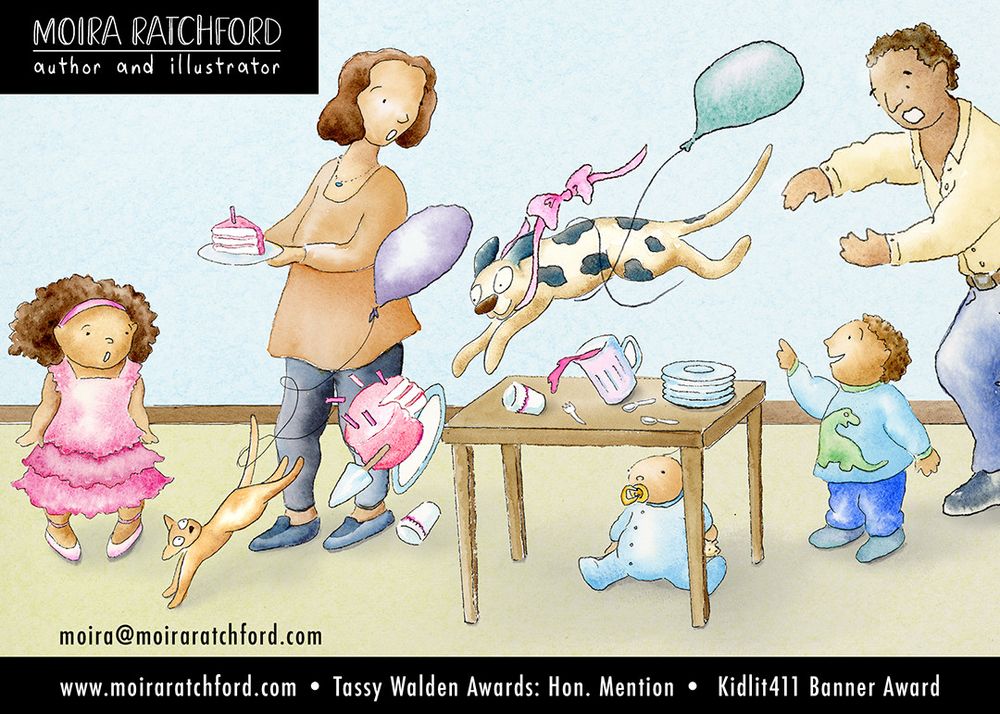 Puppy causing chaos with a cat at a birthday party. 