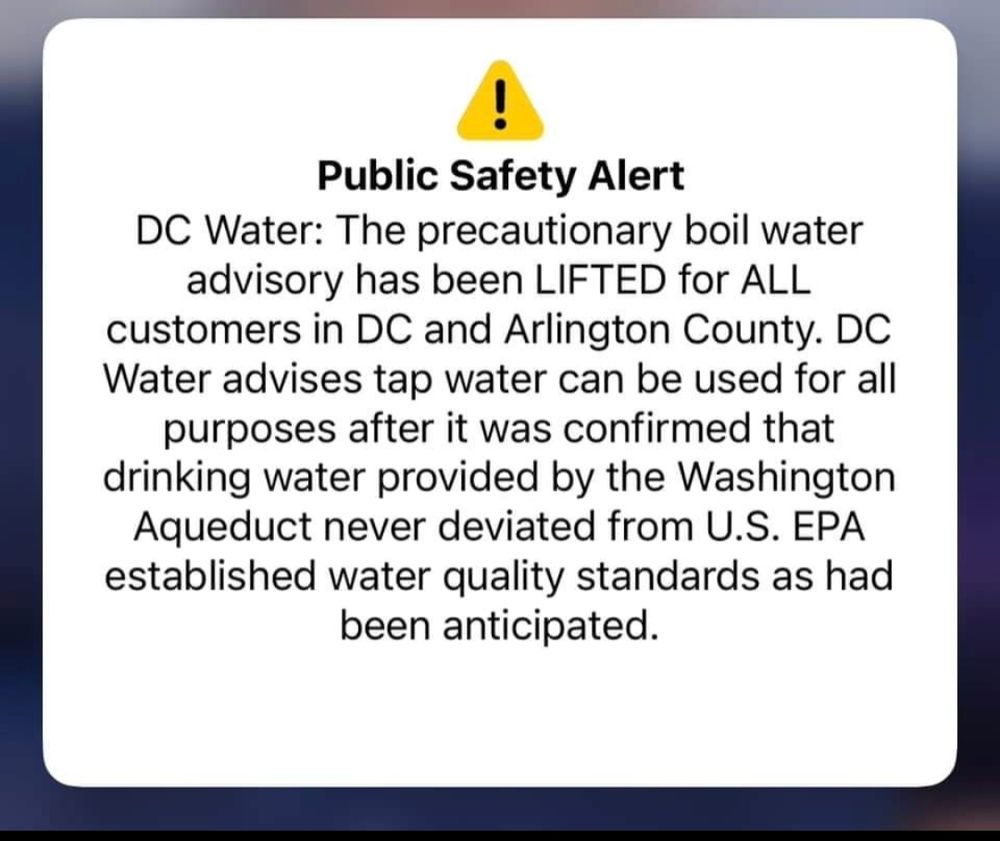 DC water confirming precautionary boil water advisory was unnecessary