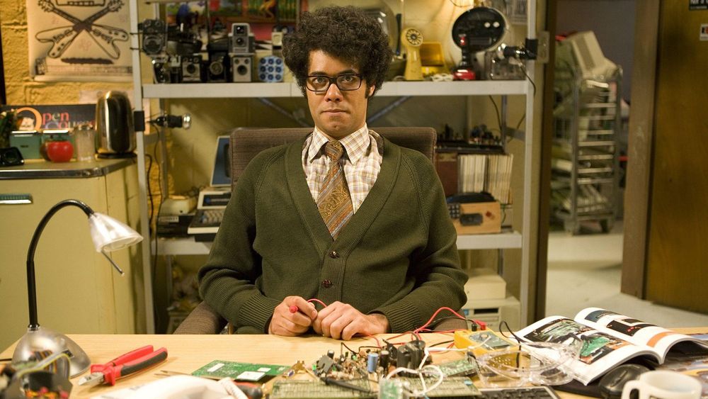 The character Moss from the British comedy the IT Crowd. Funny show. A bit dated. Sad to say there's a bit of transphobia and the creator is a transphobic loon.