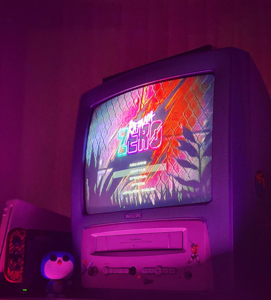 Katana Zero on Nintendo Switch. Playing here through a 14” CRT TV. 