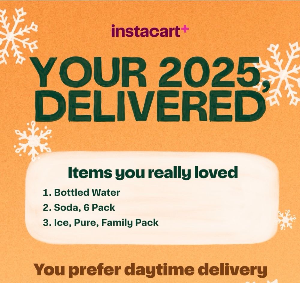 instacart wrapped indicates water, soda and ice were favorites