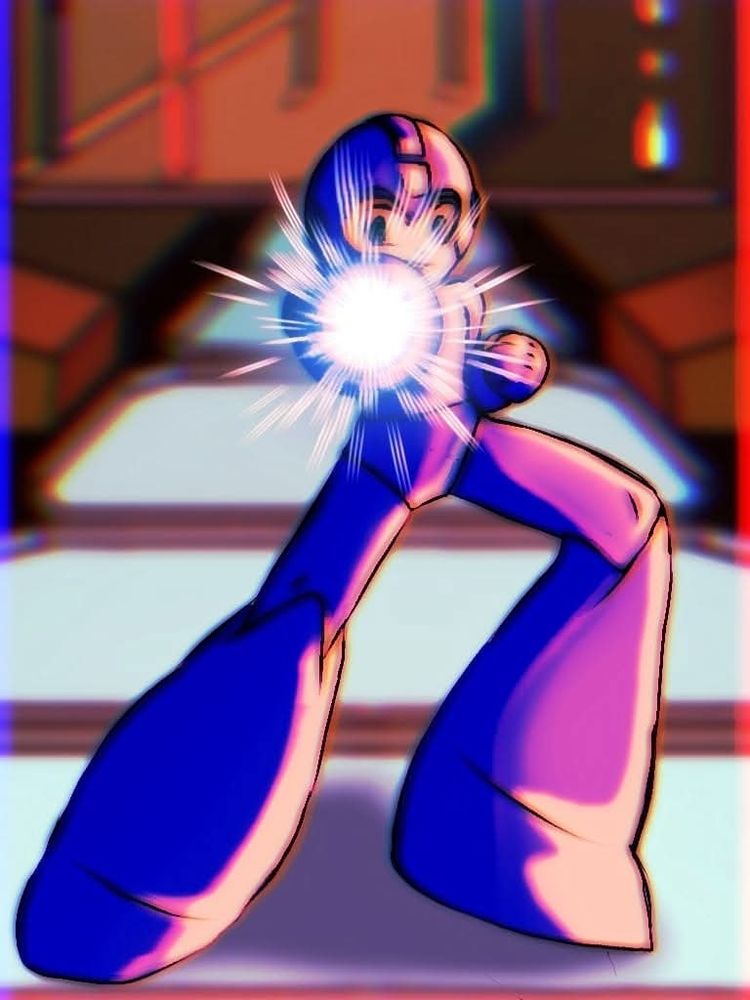 Megaman aiming his Megabuster.