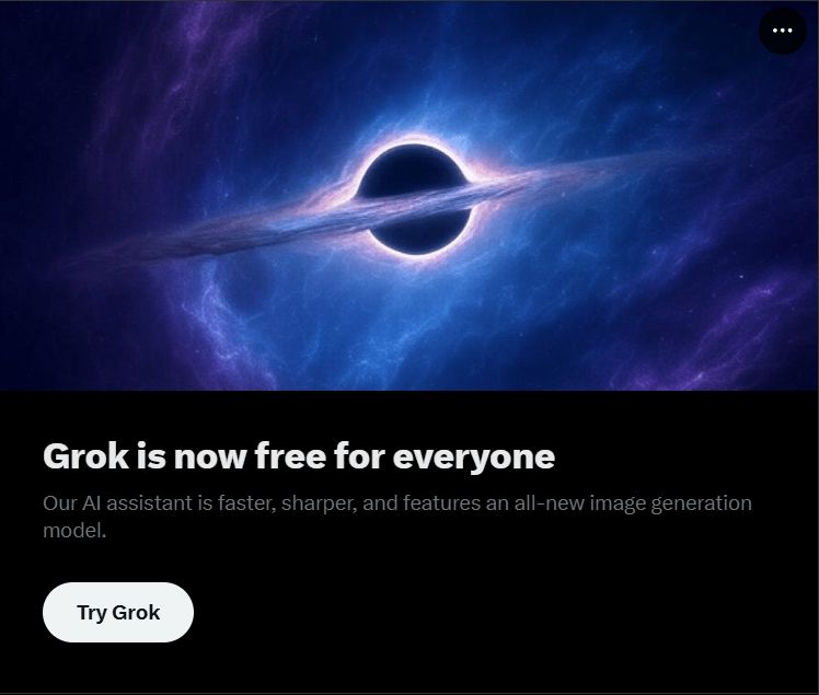 A screenshot of Twitter/X ad for trying out Grok, depicting a black hole.